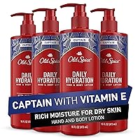 Old Spice Captain Daily Hydration Hand & Body Lotion 24/7 Shower Freshness With Vitamin E, 16 Fl Oz (Pack of 4)