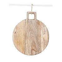 Bloomingville Round Mango Wood Cheese and Cutting Board with Brass Trim Handle, Natural