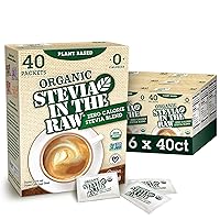 Organic Stevia In The Raw, Plant Based Zero Calorie Natural Sweetener, No Erythritol, Sugar Substitute, Sweetener for Coffee, Hot & Cold Drinks, Non-GMO, Vegan, Gluten-Free, 40 Count Packets (6 Pack)
