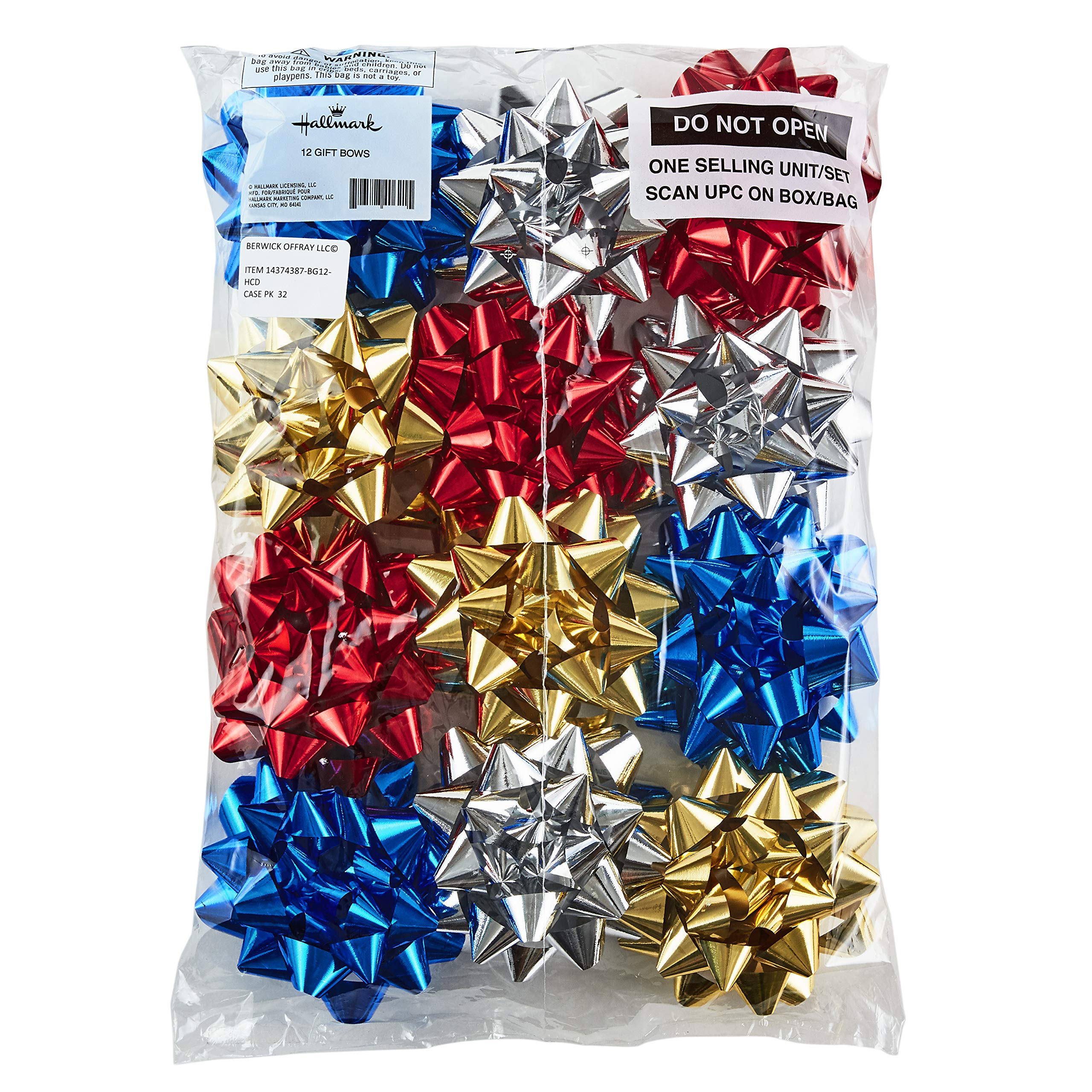 Hallmark Holiday Gift Bow Assortment (12 Bows) Sparkly Red, Blue, Gold, White for Christmas, Hanukkah, Birthdays, Weddings, Bridal Showers