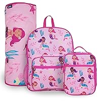 Wildkin Day2Day Backpack, Lunch Box Bag with Nap Mat Bundle (Groovy Mermaids)