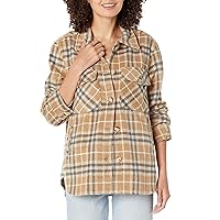 [BLANKNYC] Womens Luxury Clothing Plaid Shirt Jacket, Stylish Shacket & Trendy Coat