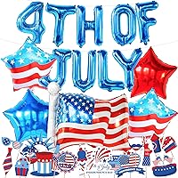 Blue 4th of July Balloons Decorations - Big 26 Inch, USA Balloons | 4th of July Photo Booth Props - Pack of 28 | American Flag Balloons and Star Balloon | USA Independence Day Party Photo Booth Props