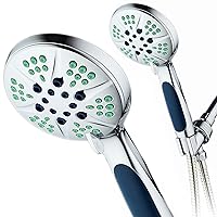 Hotel Spa Notilus Antimicrobial High Pressure Luxury Hand Shower - 6 Settings, Antimicrobial Anti-Clog Nozzles and Grip, Metal Fittings, Stainless Steel Hose/All-Chrome Finish/Top American Brand, 4.3