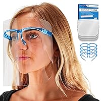 TCP Global Salon World Safety Face Shields with Blue Glasses Frames (Pack of 4) - Ultra Clear Protective Full Face Shields to Protect Eyes, Nose, Mouth - Anti-Fog PET Plastic, Goggles