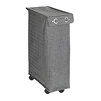 Slim Laundry Basket with Wheels, Thin Laundry Hamper, Rolling Laundry Bin with Lid, Space Saving Narrow Laundry Hamper for dirty Clothes Storage, 23.6 x 15.8 x 7.3 in, Gray