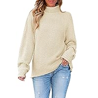 Women's 2024 Turtleneck Batwing Sleeve Loose Oversized Chunky Knitted Pullover Sweater Jumper Tops