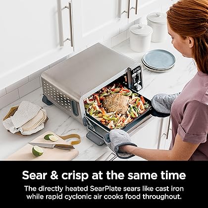 Ninja SP301 Dual Heat Air Fry Countertop 13-in-1 Oven with Extended Height, XL Capacity, Flip Up & Away Capability for Storage Space, with Air Fry Basket, SearPlate, Wire Rack & Crumb Tray, Silver