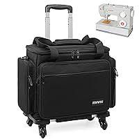 Sewing Machine Case with Wheels, Rolling Trolley Tote with Multiple Storage Pockets for Accessories, Black