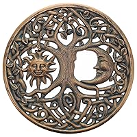 Top Brass Sun and Moon Face Tree of Life Wall Plaque Decorative Spiritual Celtic Garden Art Sculpture - Celestial Harmony