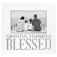 Malden International Designs 4x6 Grateful Thankful Blessed Industrial Expressions White Laser Cut MDF Wood Box Frame With Galvanized Metal