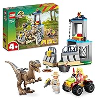 LEGO 76957 Jurassic Park Velociraptor Escape Dinosaur Toy for Boys, Girls, All Children from 4 Years, Set with Dino Animals Figures, Off-Road Car and 2 Mini Figures