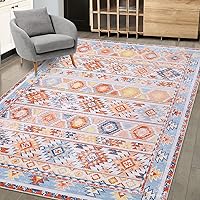 8x10 Washable Rug for Living Room Boho Accent Large Carpet Moroccan Distressed Area Rug Stain Resistant Bohemian Area Rug for Bedroom Kitchen Nursery, Orange