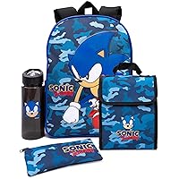 Sonic The Hedgehog Boys Backpack | Kids Navy Camo School Rucksack Pencil Case, Water Bottle | Game Merchandise