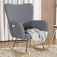 VECELO Rocking Chair Teddy Upholstered Glider Rocker with Padded Seat,High Backrest for Nursery,Living Room,Bedroom, Grey