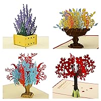 Flower Collection, 3D Card Pop Up Greeting Card for All Occasion Birthday Anniversary Christmas New Year Thank You, Set of 4