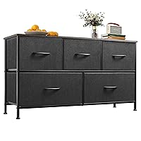 WLIVE Dresser for Bedroom with 5 Drawers, Wide Chest of Drawers, Fabric Dresser, Storage Organizer Unit with Fabric Bins for Closet, Living Room, Hallway, Charcoal Black