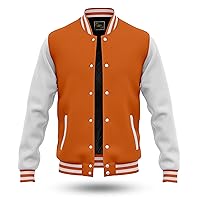 RELDOX Brand Varsity Jacket, Wool Body with Leather Arms Letterman Baseball Unique & Stylish Color Orange-White, Size 3XL