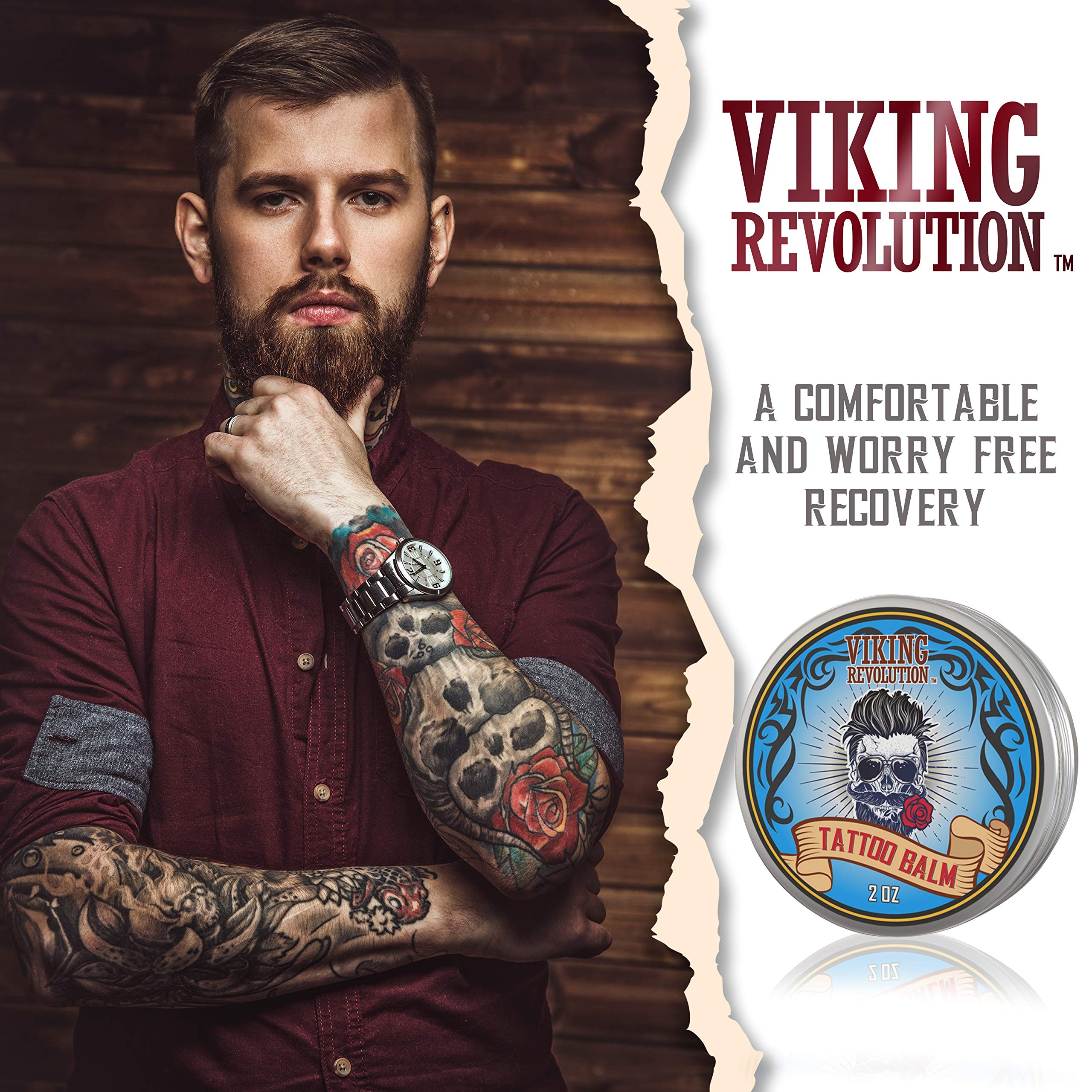 Viking Revolution Tattoo Care Balm for Before, During & Post Tattoo Safe, Natural Tattoo Aftercare Cream Moisturizing Lotion to Promote Skin Healing, Skin Moisturizer, 2oz, 1 Count (Pack of 1)