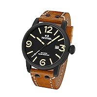 TW Steel Maverick Mens 45mm Quartz Watch with Analogue Display, 3-Hands Movement and Leather Strap