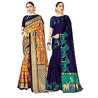 Elina fashion Pack of Two Sarees for Women Mysore Art Silk Printed Indian Diwali Sari || Wedding Gift Combo Saree