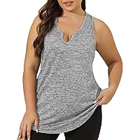 FOREYOND Plus Size Workout Tops for Women V Neck Sleeveless Yoga Gym Tops Loose Fit Athletic Tops Activewear