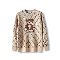 Men's Plush Bear Loop Jacquard Round Neck Long Sleeve Knitted Pullover Sweater