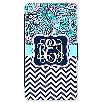 Wallet Case Compatible with Samsung Galaxy S8 Plus Blue Pink Paisley Chevrons Monogram Monogrammed Personalized