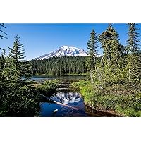 Pacific Northwest Photography Print (Not Framed) Picture of Mount Rainier at Reflection Lake on Autumn Day in Washington Cascade Range Wall Art Nature Decor (24