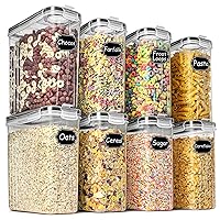 Wildone Cereal & Dry Food Storage Containers, Airtight Cereal Storage Containers Set of 8 [2.5L / 85.4oz] for Sugar, Flour, Snack, Baking Supplies, Leak-proof with Black Locking Lids