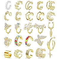 JeryWe 24 Pcs Gold Ear Cuffs for Women Non Piercing Adjustable Ear Cuff Earrings Clip On Cartilage Helix Wrap Ear Jewelry Set