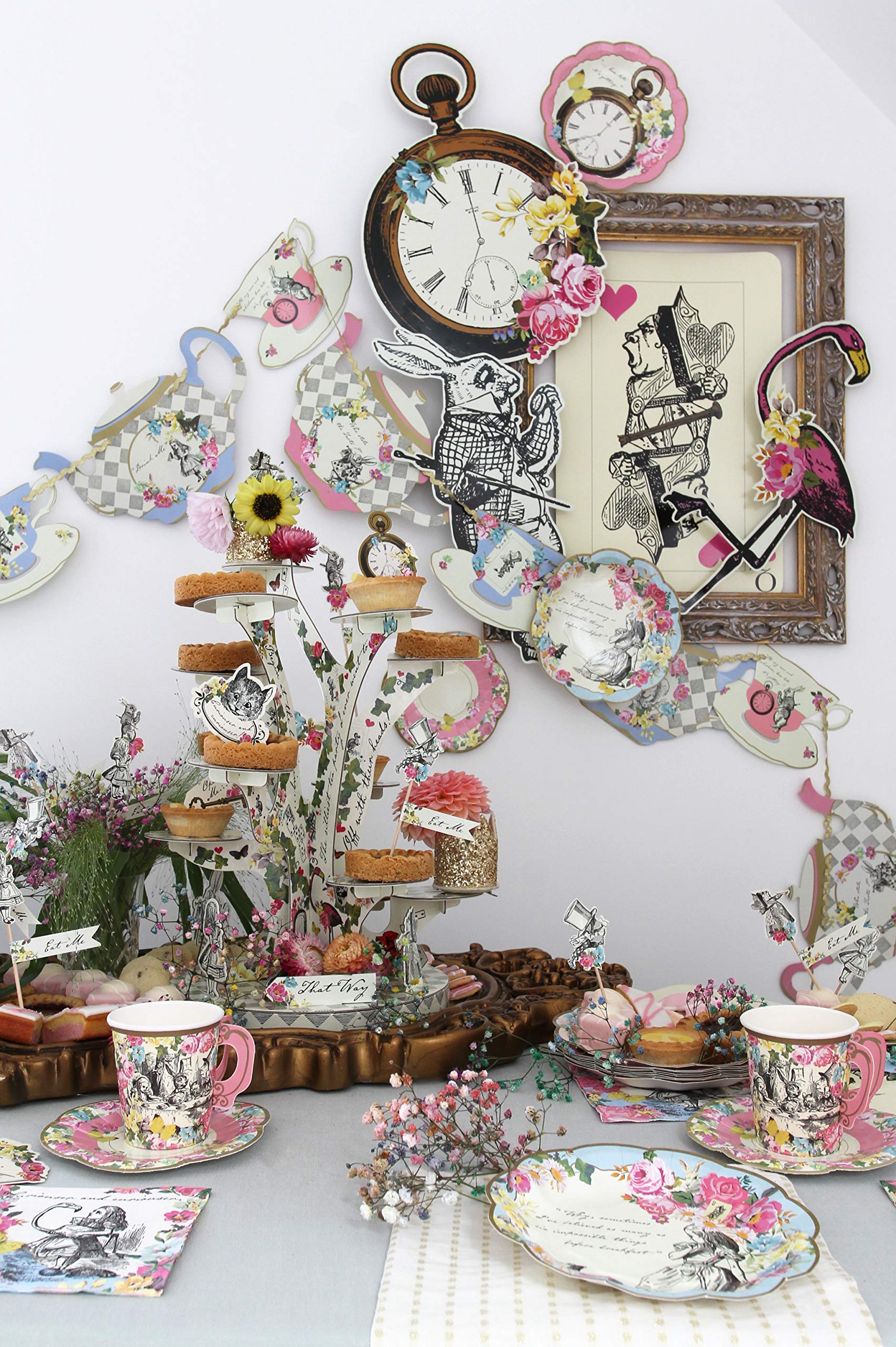 Talking Tables Alice in Wonderland Party Decorations & Tableware for 16 Guests, Plates Napkins Teacups Bunting Tablecover | Mad Hatter Afternoon Tea Supplies For Birthday, Baby Shower, Mother's Day