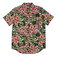 Disney Men's Mickey Mouse Floral Jungle Hawaiian Print Adult Button Down Shirt