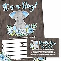 25 Boy Elephant Baby Shower Invitations, 25 Books For Baby Shower Request Cards, Sprinkle Invite Boy, Bring A Book Instead Of A Card, Baby Shower Invitation Inserts Baby Shower Guest Book Alternative