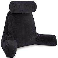 Husband Pillow XXL Black Backrest with Arms - Adult Reading Pillow with Shredded Memory Foam, Ultra-Comfy Removable Microplush Cover & Detachable Neck Roll - Unmatched Support Bed Rest Sit Up Pillow