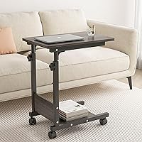 Mobile End Table Titing Adjustable Couch Bed Tray Cart Laptop Stands with Wheels, Medical Table-Grey