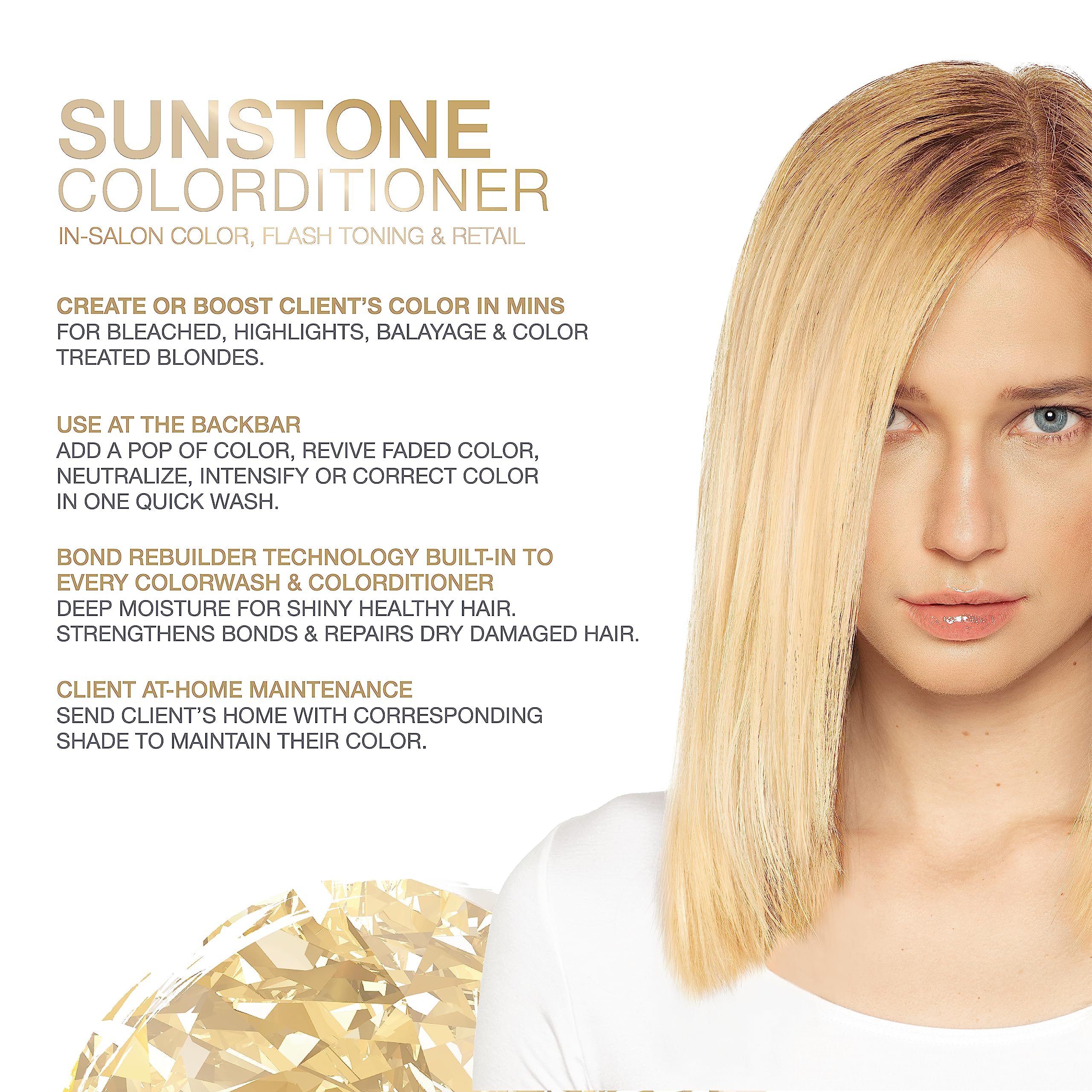 Celeb Luxury Gem Lites Sunstone Blonde Colorditioner, Color Depositing Conditioner with Bondfix Bond Rebuilder, Semi Permanent Hair Colour Glaze, Maintains and Refreshes Golden Blonde Tones