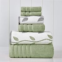Modern Threads Amrapur Overseas 6-Piece Yarn Dyed Organic Vines Jacquard/Solid Ultra Soft 500GSM 100% Combed Cotton Towel Set [Sage Green]
