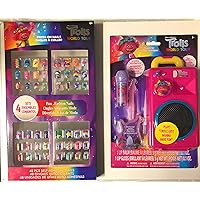 Trolls World Tour Set of Lip Balm Lip Gloss and 4 Sets of Press on Nails Includes a Light Up Music Case for Storage!!