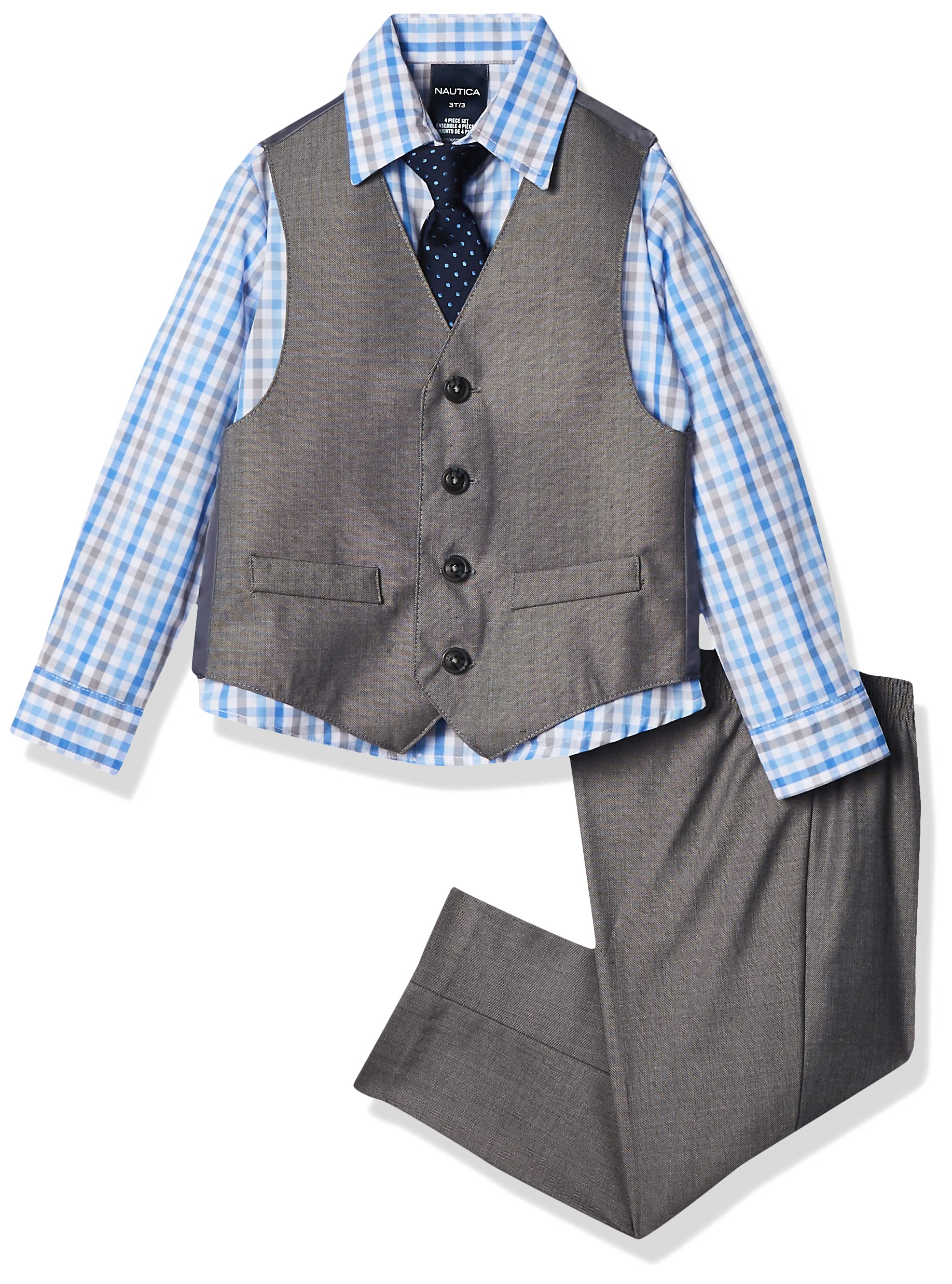 Nautica Boys' Toddler 4-Piece Set with Dress Shirt, Tie, Vest, and Pants