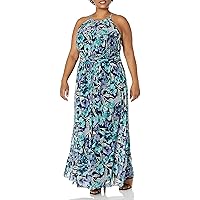 London Times Women's Mesh Halter Maxi with Ruched Waistband Event Guest of Occasion Garden Party