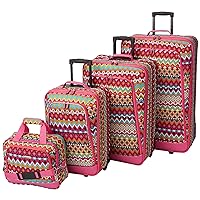 Rockland Escape 4-Piece Softside Upright Luggage Set,Telescoping Handles, Tribal, (14/19/24/28)