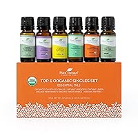 Plant Therapy Top 6 USDA Organic Essential Oil Set - Lavender, Peppermint, Eucalyptus, Lemon, Tea Tree 100% Pure, Natural Aromatherapy, for Diffusion & Topical Use, Therapeutic Grade 10 mL (1/3 oz)
