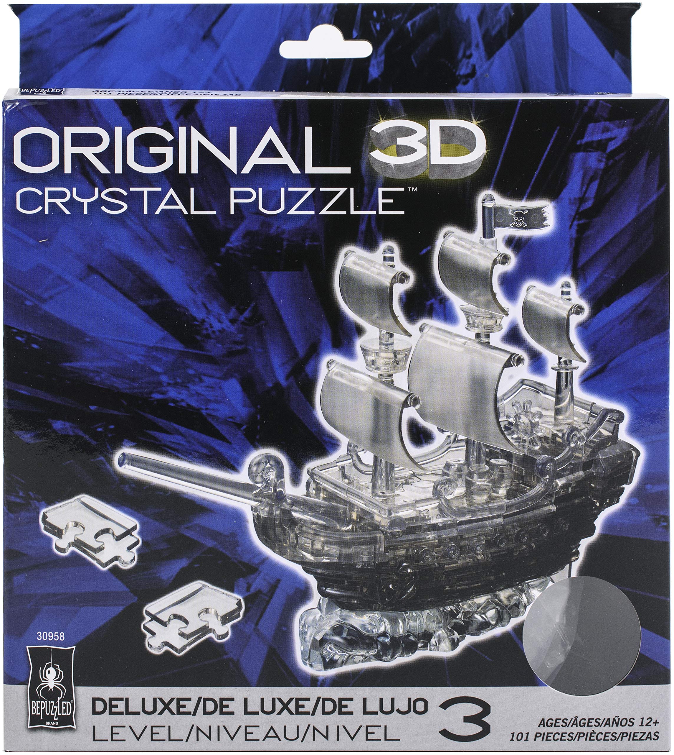 Bepuzzled Original 3D Crystal Puzzle Deluxe - Pirate Ship, Black - Fun yet challenging brain teaser that will test your skills and imagination, For Ages 12+
