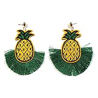 Big Sweet Sour Fruits Pineapple Tassel Summer Tropical Statement Cute Fashion Dangle Drop Earrings
