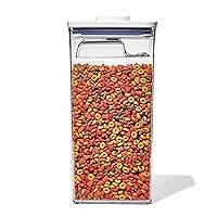 Good Grips Pet POP Container – 6.0 Qt/5.7 L with Half Scoop |Ideal for up to 6.5lbs of Dog Food or 4.5lbs of Cat Food | Airtight Dog and Cat Food Storage Container | BPA Free, Clear