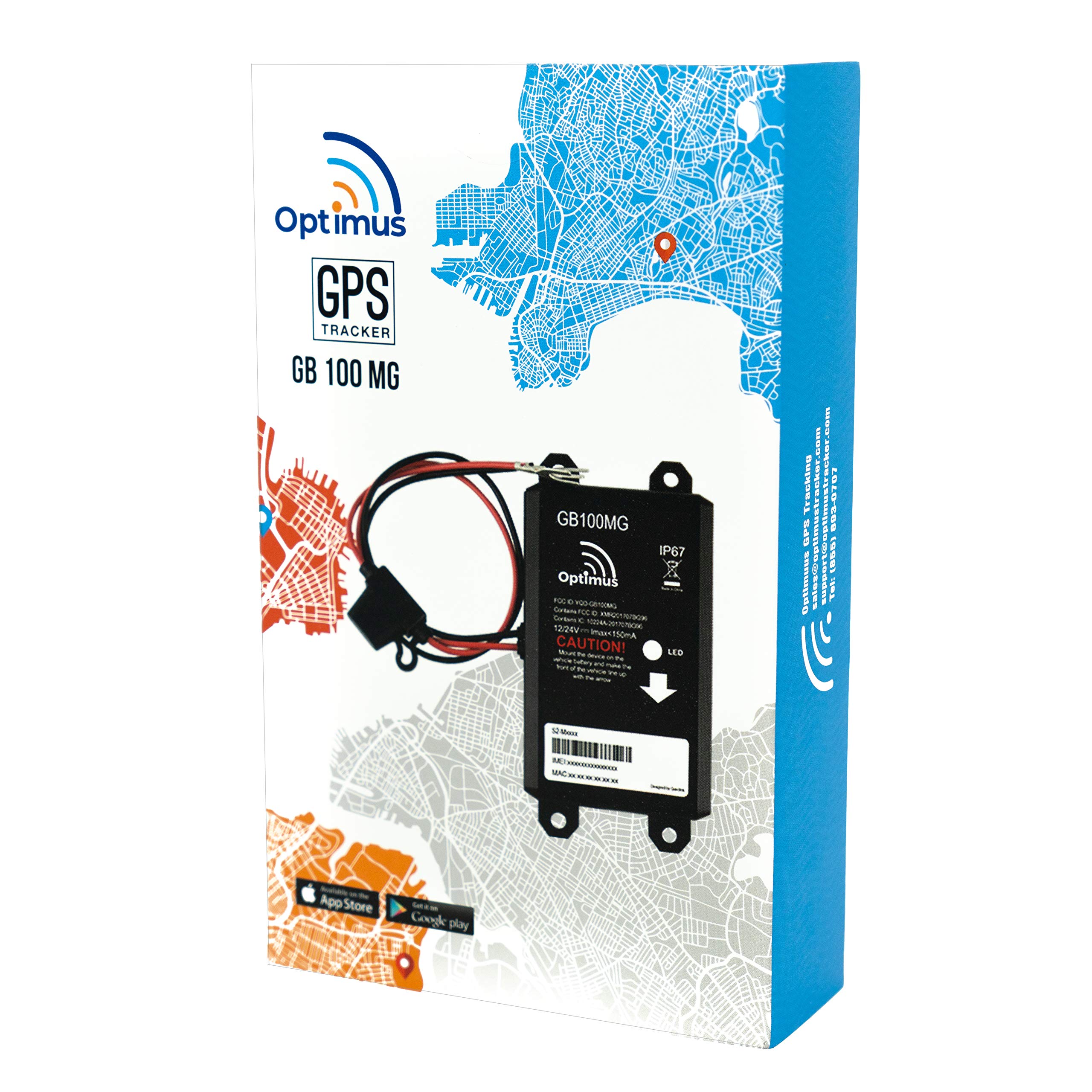 Optimus GB100M GPS Tracker for Vehicles - Easy Installation on Car's Battery - Low Cost Subscription Plan Options