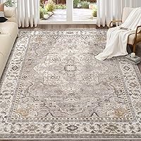 Washable Area Rugs for Living Room - 9x12 Neutral Vintage Distressed Floral Farmhouse Boho Large Soft Floor Rug Indoor Non Slip Carpet for Living Room Bedroom Dining Room Office - Grey