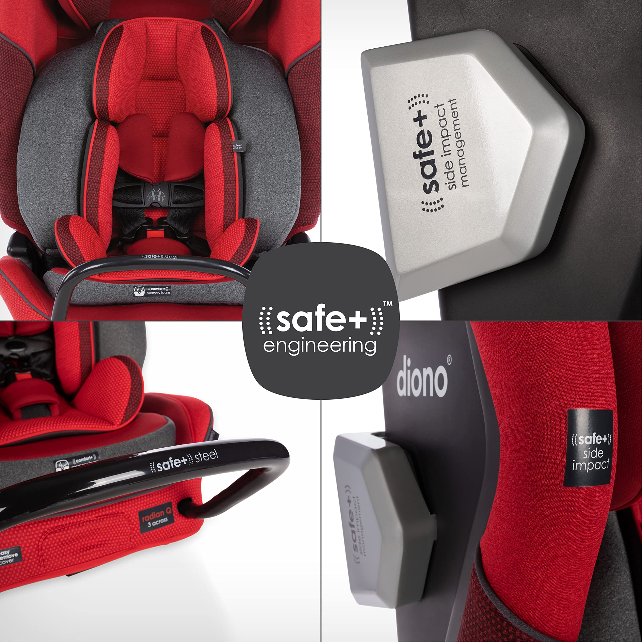 Diono Radian 3QXT 4-in-1 Rear and Forward Facing Convertible Car Seat, Safe Plus Engineering, 4 Stage Infant Protection, 10 Years 1 Car Seat, Slim Fit 3 Across, Red Cherry