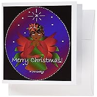 3dRose African-American Christmas Angel Baby Girl Praying With Merry Christmas Text - Greeting Cards, 6 x 6 inches, set of 6 (gc_6946_1)